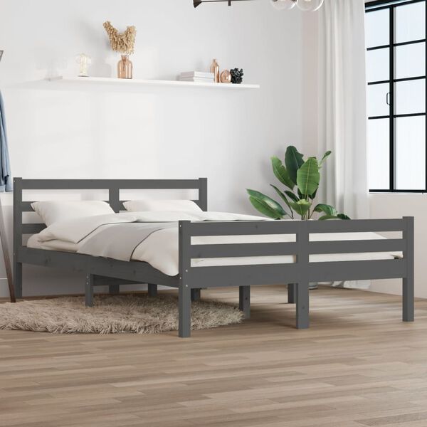 vidaXL Massivholzbett Grau 140x200 cm