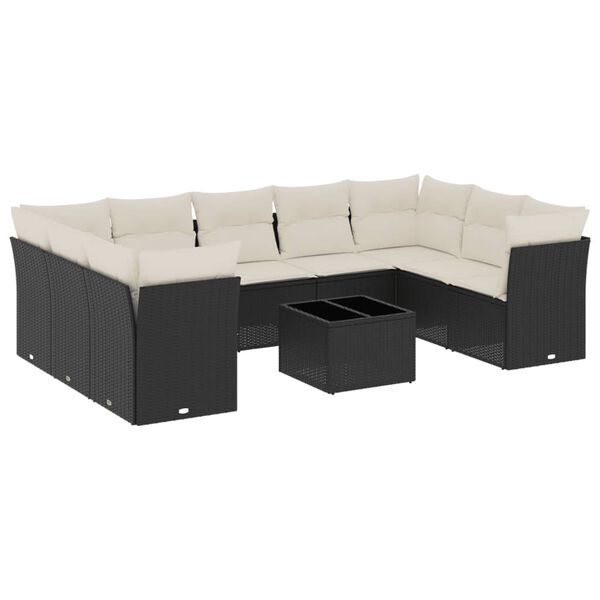 vidaXL 10-tlg. Garten-Sofagarnitur mit Kissen Schwarz Poly Rattan