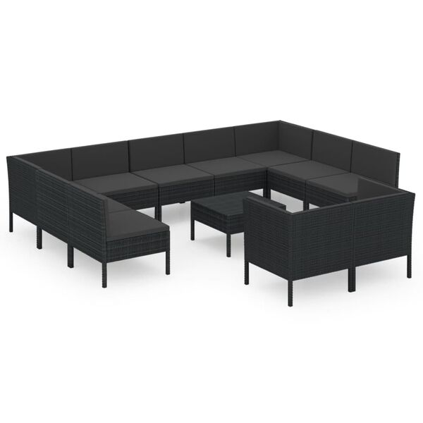vidaXL 12-tlg. Garten-Lounge-Set mit Auflagen Poly Rattan Schwarz