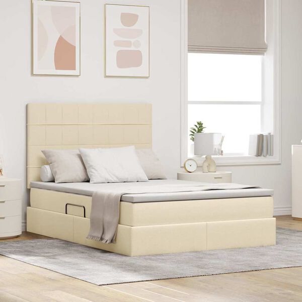 vidaXL Bett mit Stauraum und LED mit LED Creme 140 x 190 cm Polyester