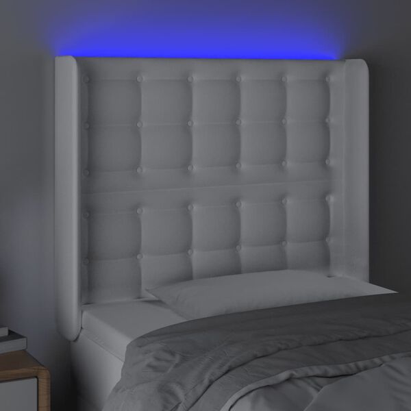 vidaXL LED Kopfteil Wei&szlig; 93x16x118/128 cm Kunstleder