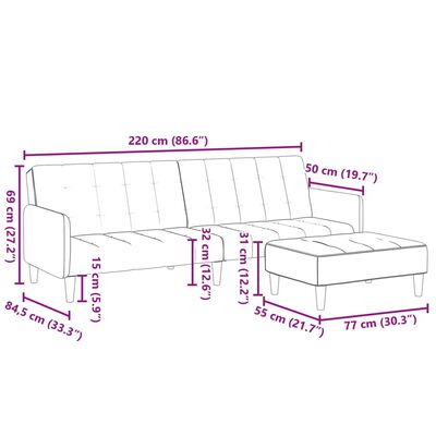 vidaXL Schlafsofa 2-Sitzer mit Fußhocker Schwarz Samt