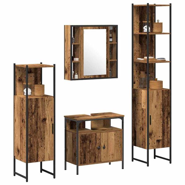 vidaXL Badezimmerm&ouml;bel-Set mit Regal 4 pcs Altholz Holzwerkstoff