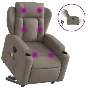 vidaXL Elektrischer Massagesessel mit Aufstehhilfe Taupe Stoff