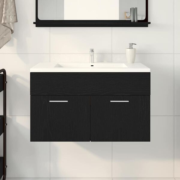 vidaXL Waschbeckenunterschrank Schwarz Eichen-Optik 38,5 x 100 x 46 cm