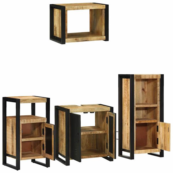 vidaXL Badezimmerm&ouml;bel Set mit Regal 4 pcs Braun Massivholz Mango