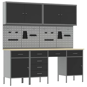 vidaXL Werkbank 10 Stk. Schwarz und Grau Ingenieure Holz und Stahl