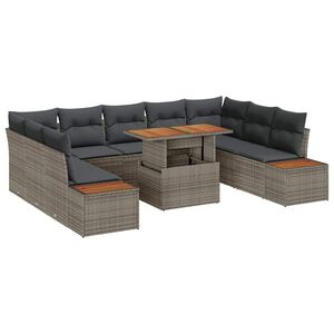 vidaXL Gartensofa-set 10 Stk. Grau Poly-Rattan