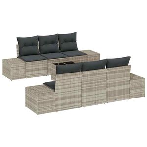 vidaXL Sofa Set mit Kissen 7 pcs Hellgrau Poly Rattan