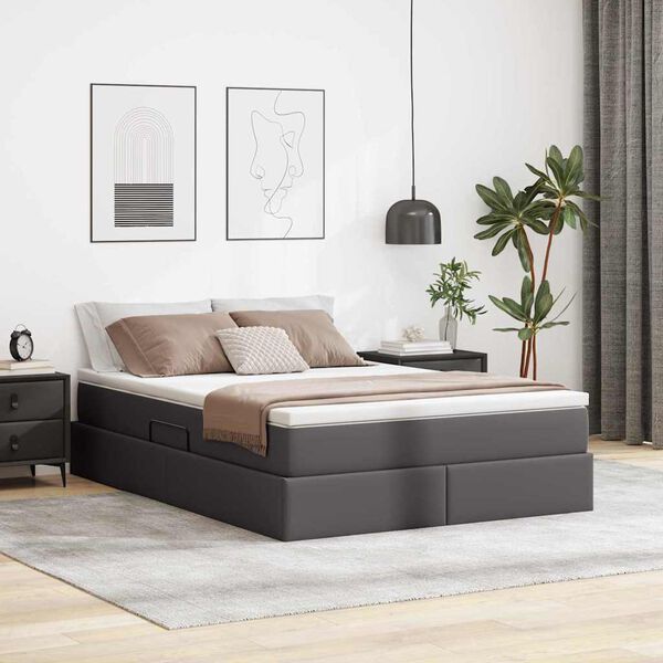 vidaXL Aufbewahrungsbett mit Matratze Grau 140 x 200 cm Kunstleder
