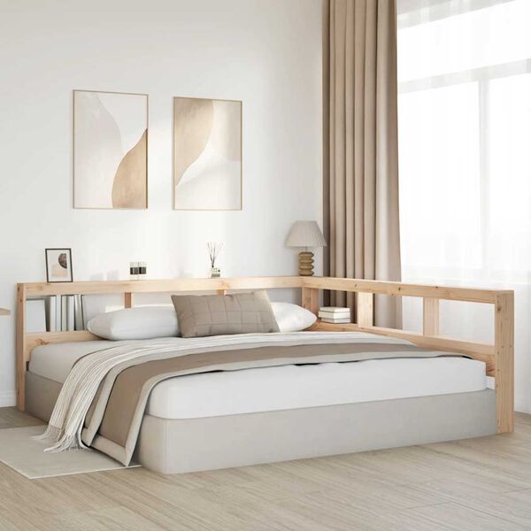 vidaXL Kopfteil mit B&uuml;cherregal L-Form 200 cm Massivholz Kiefer