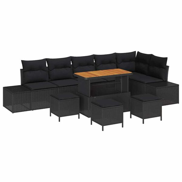vidaXL Gartensofa-set mit Kissen 10 pcs Schwarz Poly Rattan