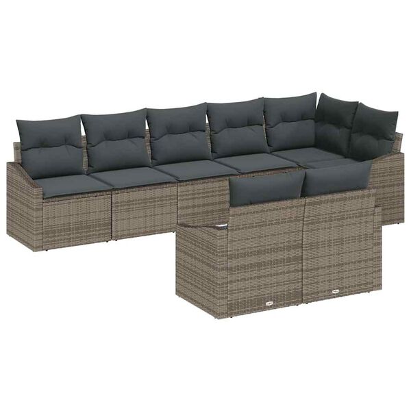 vidaXL Sofa Set mit Kissen 8 pcs Grau Poly Rattan