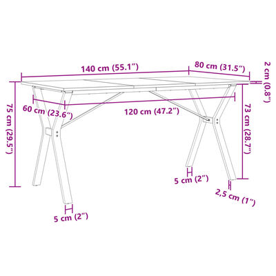 vidaXL Esstisch Y-Gestell 140x80x75 cm Massivholz Kiefer und Gusseisen