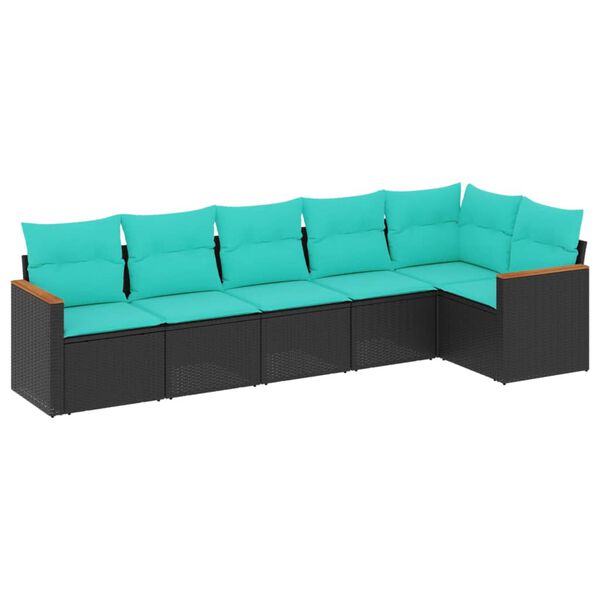 vidaXL 6-teiliges Gartensofa-Set mit Kissen, schwarzes Polyrattan