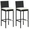 vidaXL Garten-Barhocker mit Kissen 2 Stk. Schwarz Poly Rattan