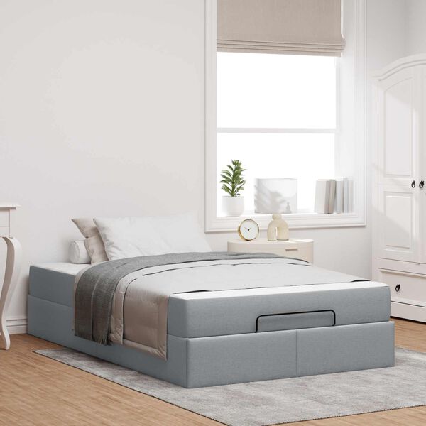 vidaXL Bettgestell mit Matratze mit Matratze 2 pcs Hellgrau Stoff