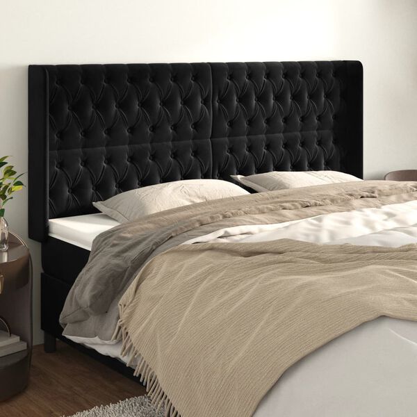 vidaXL Kopfteil mit Ohren Schwarz 183x16x118/128 cm Samt