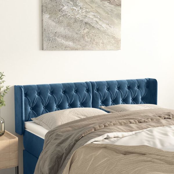 vidaXL Kopfteil mit Ohren Dunkelblau 147x16x78/88 cm Samt