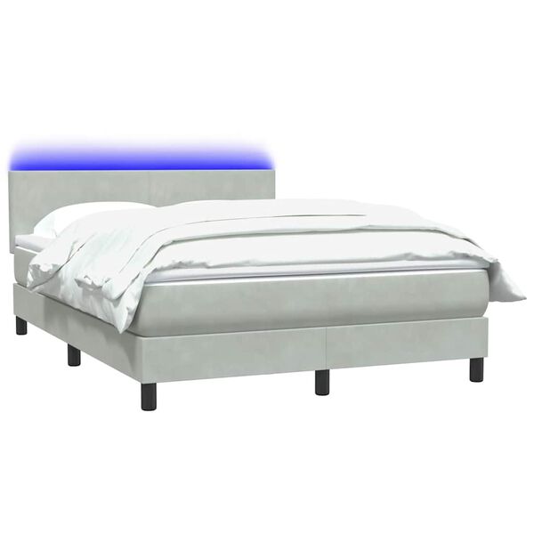 vidaXL Boxspringbett mit Matratze & LED Hellgrau 160x210 cm Samt