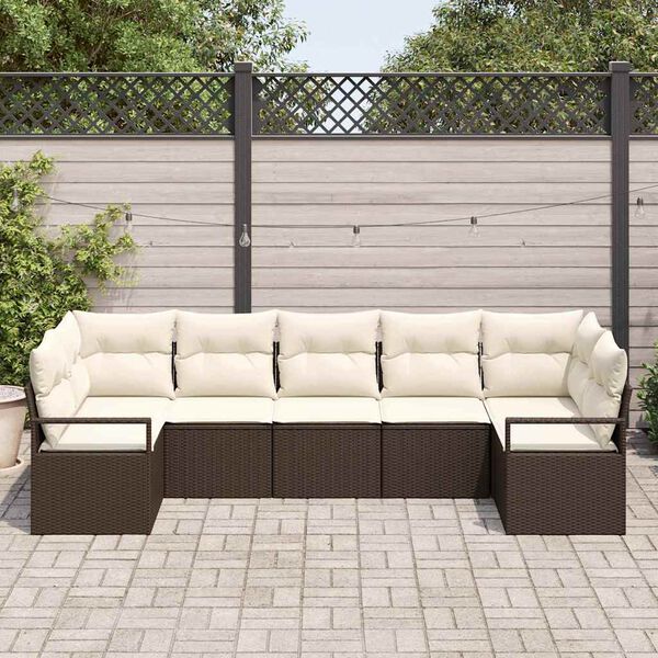 vidaXL Gartensofa-set mit Kissen 7 pcs Braun und Wei&szlig; Poly-Rattan
