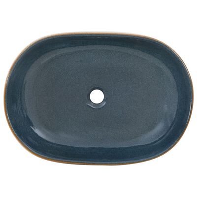 vidaXL Aufsatzwaschbecken Sandfarben Blau Oval 59x40x14 cm Keramik
