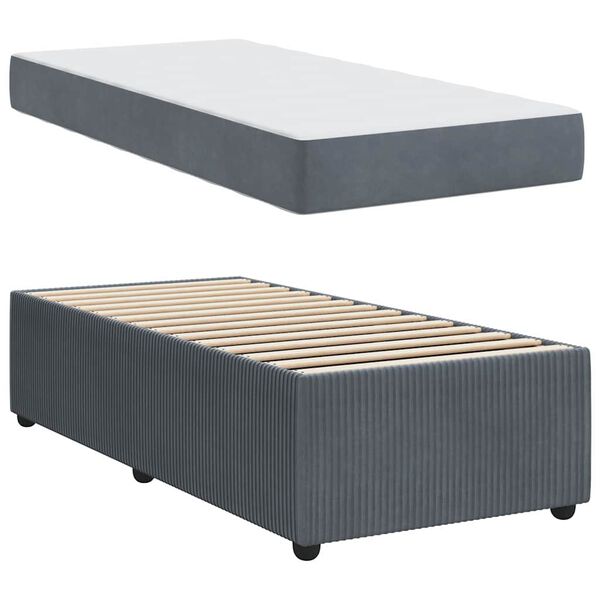 vidaXL Bettrahmen mit Matratze Dunkelgrau 90 x 200 cm Stoff