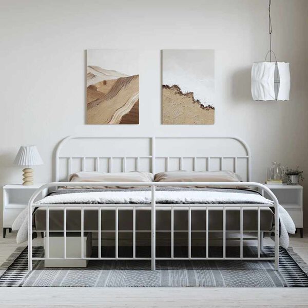 vidaXL Bettgestell mit Kopf- und Fu&szlig;teil Metall Wei&szlig; 193x203 cm