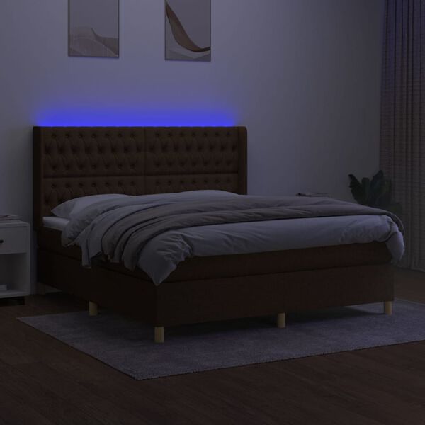 vidaXL Boxspringbett mit Matratze & LED Dunkelbraun 160x200 cm Stoff