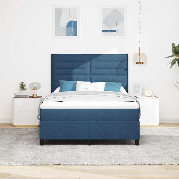 vidaXL Boxspringbett mit Matratze mit Kopfteil Blau 140 x 200 cm Stoff