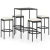 vidaXL 5-tlg. Gartenbar-Set mit Kissen Poly Rattan Schwarz