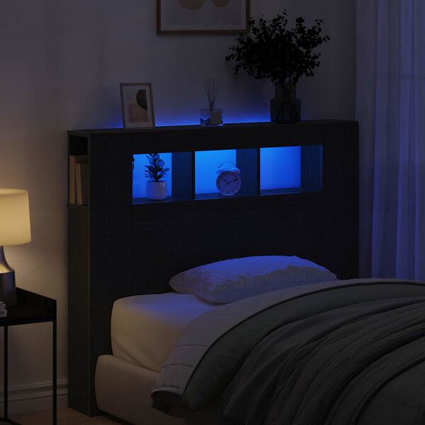 vidaXL LED Kopfteil Schwarz Eichen-Optik 120 x 18,5 x 103,5 cm