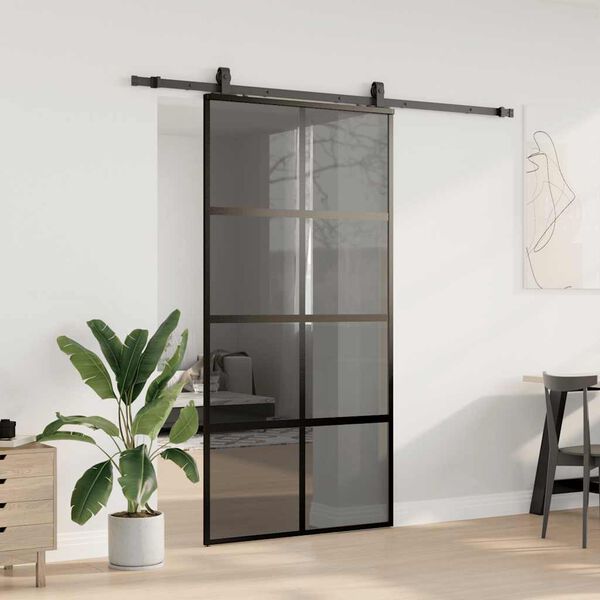 vidaXL Schiebet&uuml;r mit Beschlag Schwarz 102,5x205 cm Hartglas