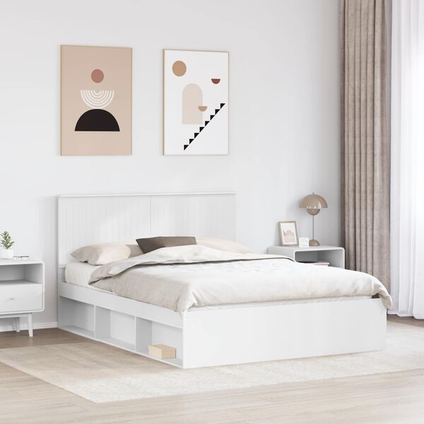 vidaXL Bettrahmen mit Kopfteil Wei&szlig; 150 x 200 cm Massives Kiefernholz