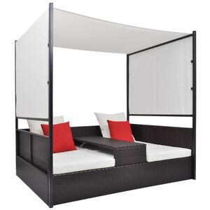 vidaXL Gartenbett mit Baldachin Braun 190&times;130 cm Poly Rattan