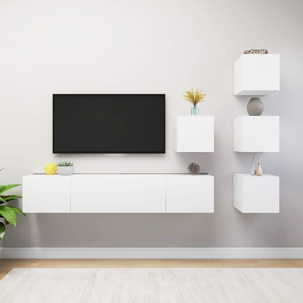 vidaXL 6-tlg. TV-Schrank-Set Wei&szlig; Holzwerkstoff