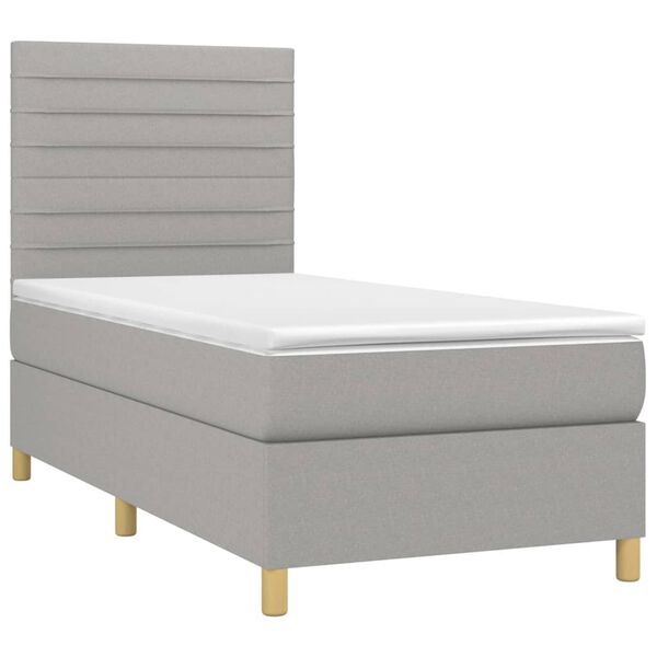 vidaXL Boxspringbett mit Matratze & LED Hellgrau 100x200 cm Stoff