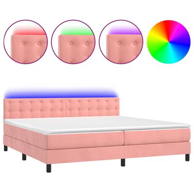 vidaXL Boxspringbett mit Matratze & LED Rosa 200x200 cm Samt