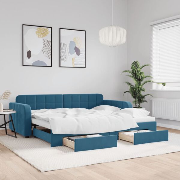 vidaXL Tagesbett Ausziehbar mit Schubladen Blau 90x200 cm Samt