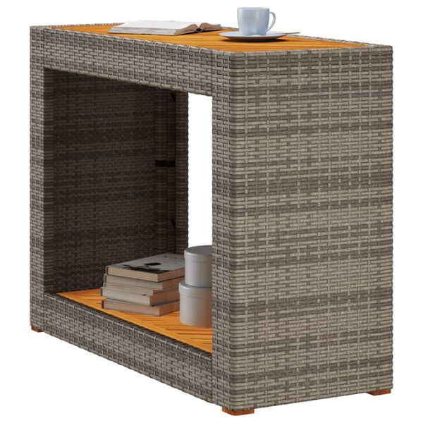 vidaXL Garten-Beistelltisch mit Holzplatte Grau Poly Rattan