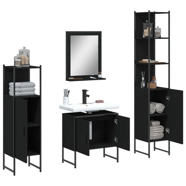 vidaXL 4-tlg. Badm&ouml;bel-Set Schwarz Holzwerkstoff