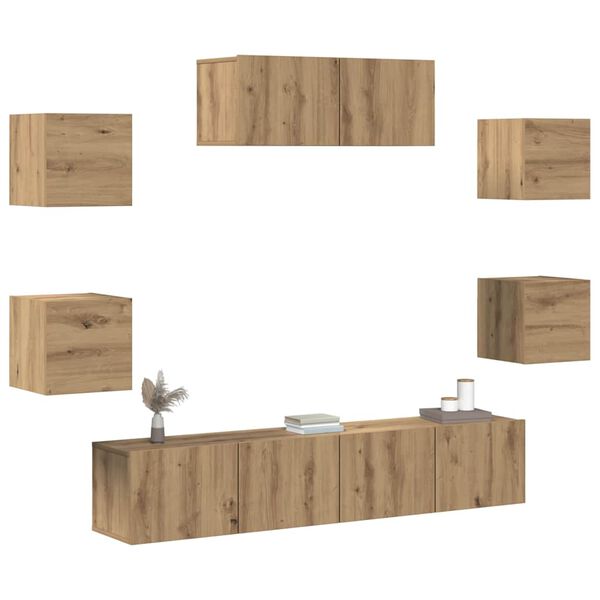 vidaXL 7-teiliges TV-Schrank-Set Wandmontage Artisan Eiche