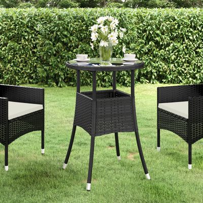 vidaXL Gartentisch Ø60x75 cm Hartglas und Poly Rattan Schwarz