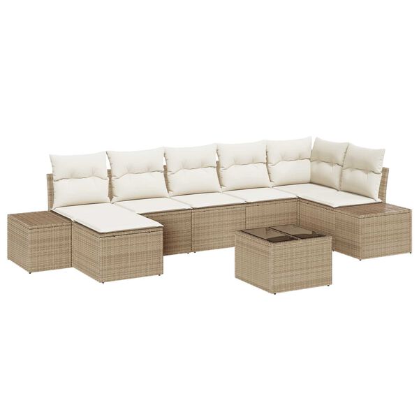 vidaXL Garten-Sofa-Set mit Kissen mit Speicher 7 pcs Beige Poly-Rattan