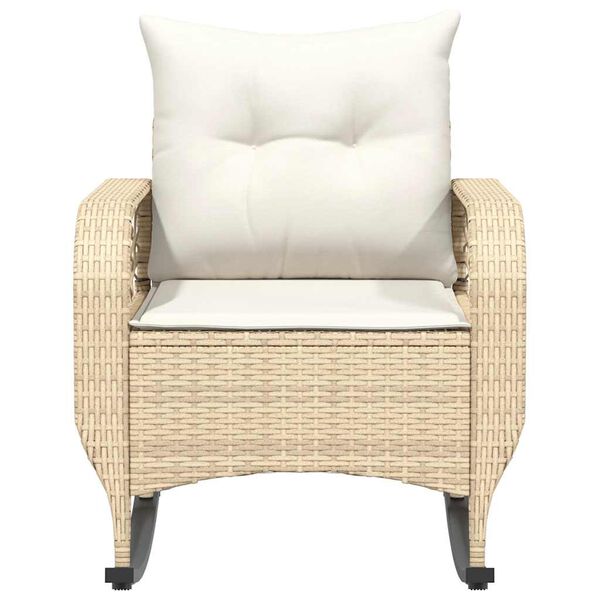 vidaXL Garten-Schaukelstuhl mit Kissen Beige Poly Rattan