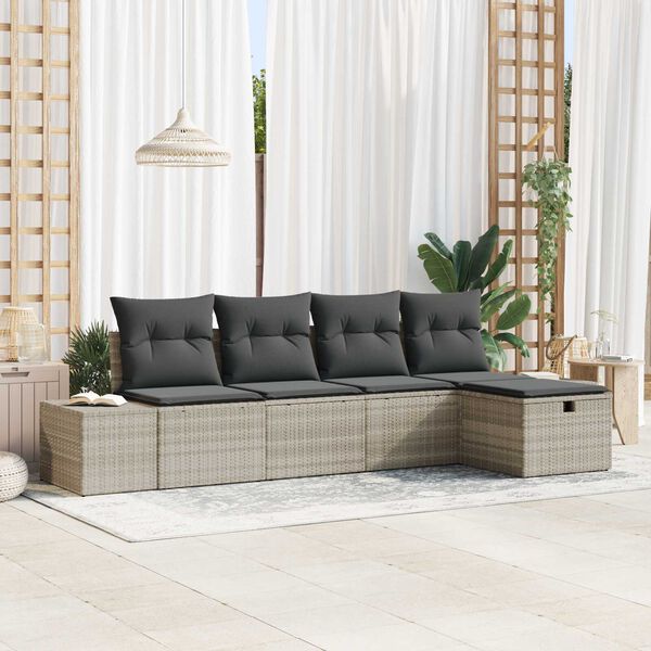 vidaXL Gartensofa-set mit Kissen 5 pcs Hellgrau Poly-Rattan