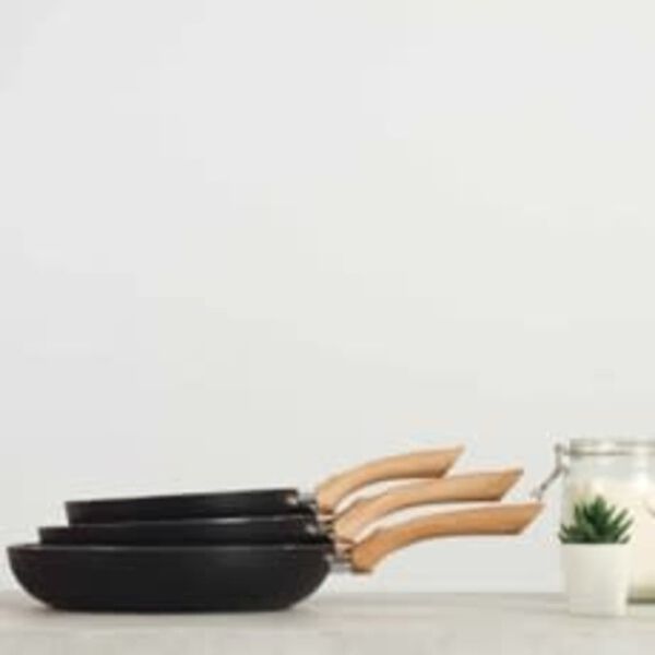 Livoo 3-tlg. Bratpfannen-Set Stein- & Holz-Optik Aluminium