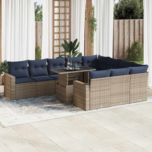 vidaXL 11-tlg. Garten-Sofagarnitur mit Kissen Grau Poly Rattan