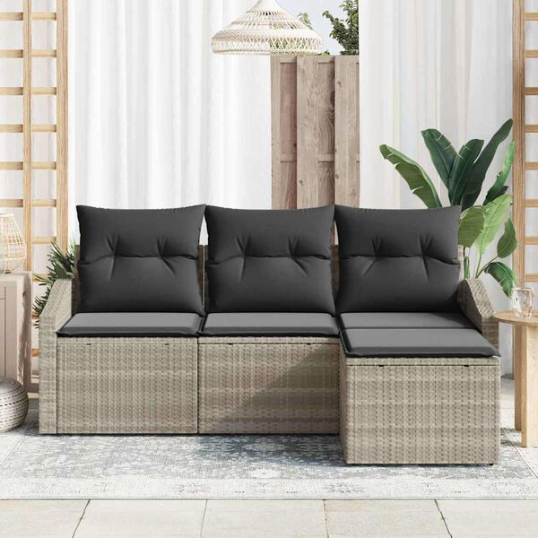 vidaXL Sofa Set mit Kissen 4 pcs Hellgrau Poly-Rattan