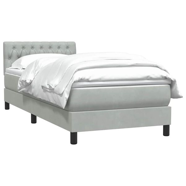 vidaXL Boxspringbett mit Matratze Hellgrau 100x210 cm Samt